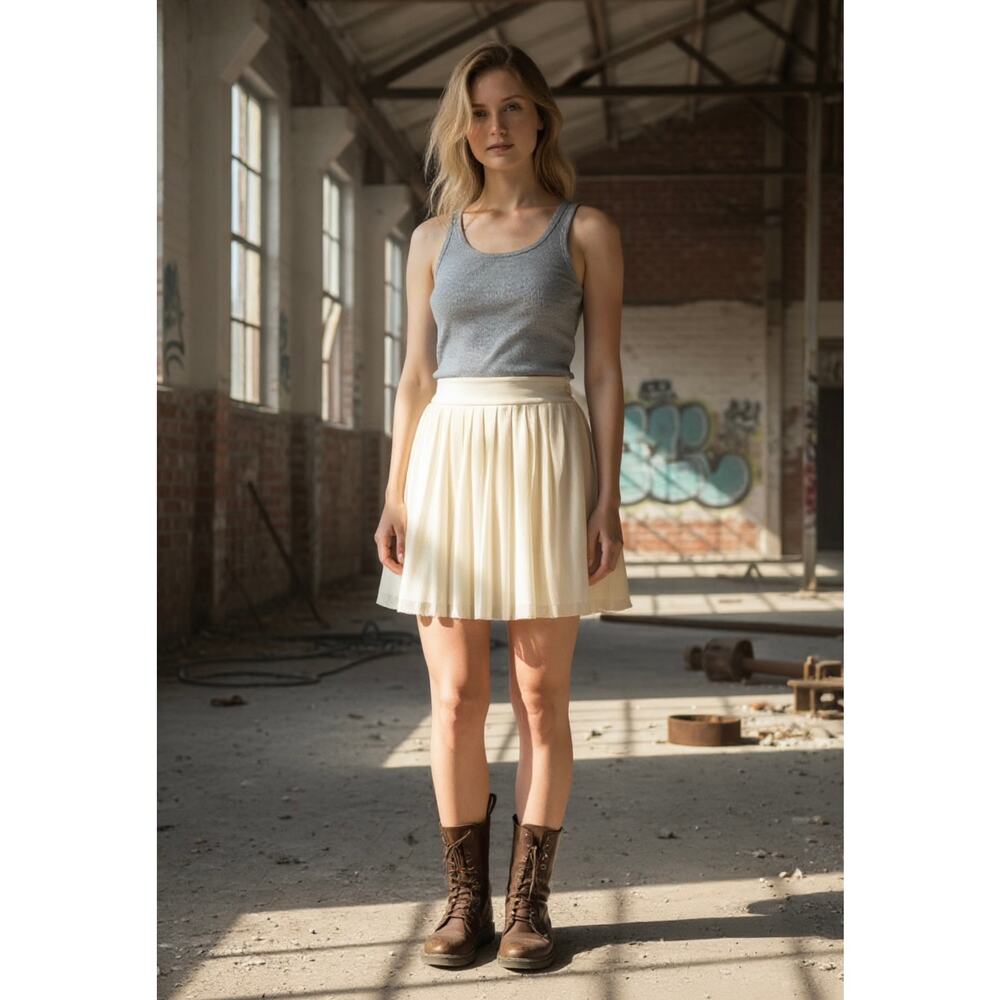 NEW VTG Lauren Ralph Lauren 14 100% Silk Overlay Cream Skirt Fairy Preppy Fairy